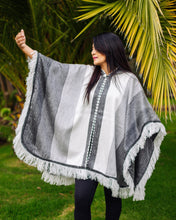 Load image into Gallery viewer, Gray Ash and White Alpaca Poncho With Hood