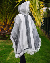 Load image into Gallery viewer, Gray Ash and White Alpaca Poncho With Hood